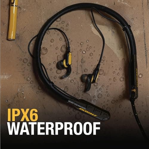 DEWALT Heavy Duty Bluetooth Neckband Headphones, Wireless Around the Neck Earbuds with 30H Runtime + Noise Isolation, Secure Magnetic Wireless Earbuds, Jobsite Pro Built-in Mic Bluetooth Headsets — view 6