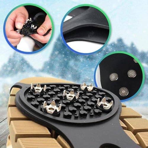 2 Pairs Ice Grippers for Boots and Shoes Anti Slip Snow Cleats with Heavy Duty Steel Spikes Traction for Winter Walking Hiking Climbing Outdoor Travel Fishing Camping for Men and Women — view 6