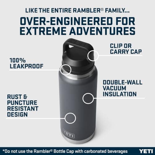 YETI Rambler 36 oz (1L) Water Bottle with Chug Cap, Charcoal — view 3