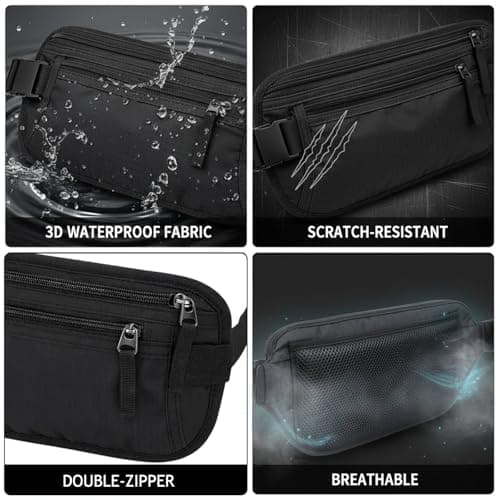 RFID Blocking Money Belt for Travel Hidden Men Women - Ultra-Slim Hidden Waist Pack & Bum Bag, Waterproof Fanny Pack Money Bags for Passport, Cash, Phone & Cards (Black) — view 3