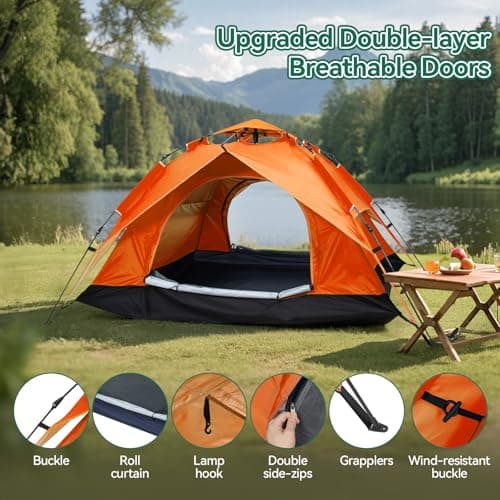 Warmiehomy 2-3 Man Pop Up Tent Double Layer, Orange — view 2
