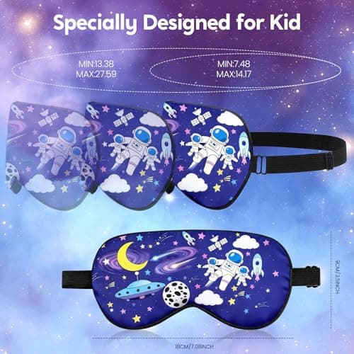 TeTupGa Blackout Kids Sleep Mask for Boys，2 Pack Silk Eye Mask for Sleeping with Adjustable Strap, Teens Children's Bedtime Eye Cover for Travel & Home Use (2 Pack Space Style) — view 2