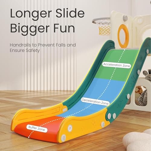 hoopyosms Toddler Slide with Climbing Ladder, Tunnel and Basketball Hoop, Indoor Outdoor Garden Slide Set for Kids, Children's Playground Toy, Montessori Play Equipment, Green — view 4