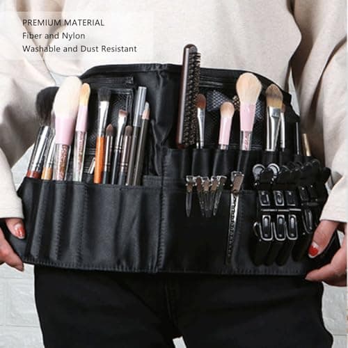 Makeup Brush Waist Bag, Professional Cosmetic Makeup Brush Bag with Artist Belt Strap, Multi Pocket Cosmetic Brush Pouch Holder Organizer, Adjustable MakeupBrush Belt — view 2
