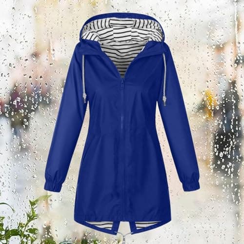 Gkojhj Lightweight Waterproof Jacket Womens, Casual Outdoor Raincoats with Hood, Breathable Zip Up Softshell Jackets with Pockets,Windbreaker Jacket Women-1 — view 3