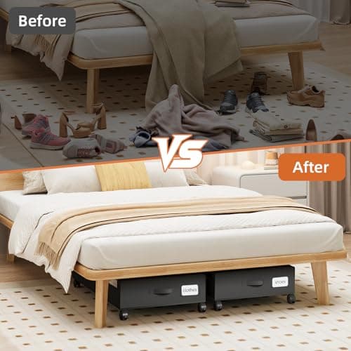 Somdot 48L Under Bed Storage Box, Large Capacity Under Bed Storage on wheels with Lid and Zip, Foldable Organiser for Clothes Bedding and Shoes, Black, 2 Pack — view 6