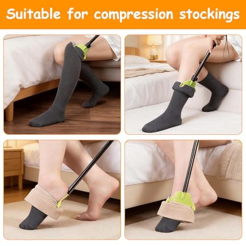 Compression Sock Aid Telescopic Dressing Tool, Dual-Function Sock Helper and Shoe Horn for Seniors, Disabled, Pregnant Women Easy On and Off Socks — view 4