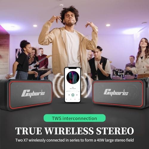 CYBORIS Powerful 20W Bluetooth Speaker IPX7 Waterproof Portable Wireless Speakers, HiFi Loud Deep Bass Stereo Sound,BT5.3, Dual Pairing, 24H Playtime, for Home, Outdoor, Travel, Party (Black Red) — view 4