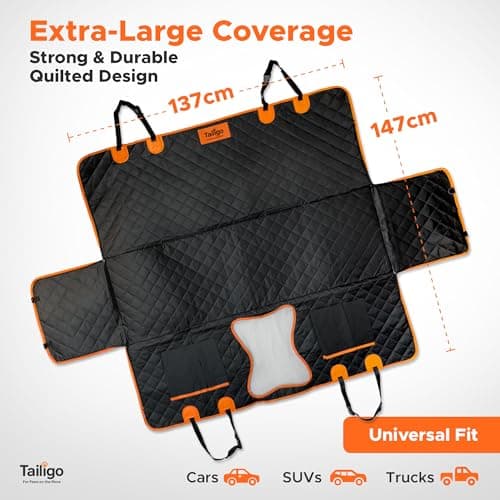Tailigo Premium Dog Car Seat Cover – Waterproof, Heavy-Duty, Non-Slip, Full Protection for Back Seat – Safety Anchors, Side Flaps & Storage Pockets – Fits All Cars & SUVs — view 5