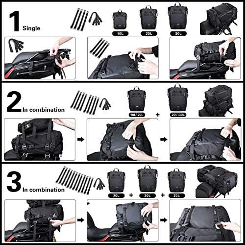 Rhinowalk Motor Pannier Bag 10/20/30L Multifunctional Waterproof Rear Rack Trunk Motorcycle Seat Bag, Black 30L — view 6