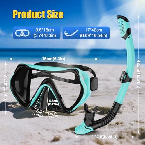 MELUMILU Snorkel Set, Snorkel Mask 180° Panoramic Wide View, Anti-Fog Scuba Diving Gear, Professional Swim Goggles for Free Breathing, Swim, Diving, (Black Green) — view 6