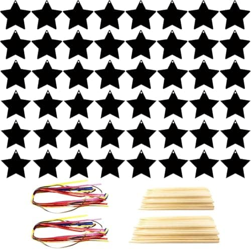 Scratch Art Party Bag Fillers, Rainbow Scratch Paper Creative Activities, Star-Shaped Scratch Cards with Bamboo Stylus, 48-Piece Set for Classroom Projects and Travel Entertainment