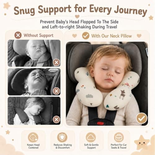 Blublu Park Baby Neck Pillow for Travel, Car Seat Pillow for Toddlers, Upgrade, Cotton,Baby Support Pillows for Stroller, Bouncer, Pushchair, Carseat Head and Neck Support, Breathable,Deer — view 3