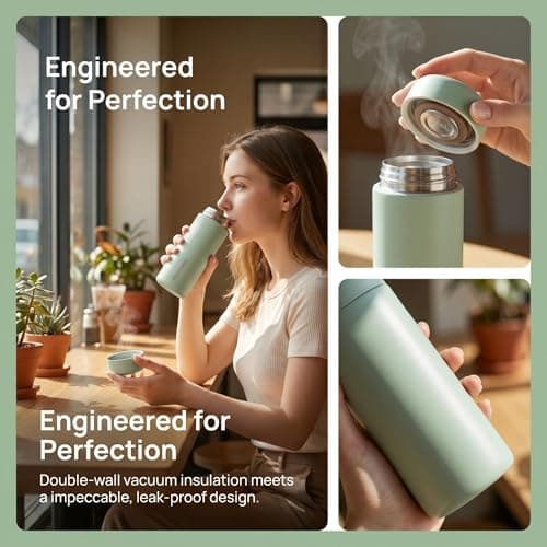 350ml Small Thermal Water Bottle‑ Mini Travel Flask for Hot & Cold Drinks, 316L Stainless Steel, Leak‑Proof Vacuum Sealed Bottle, BPA‑Free, 12hr Hot & 24hr Cold (Light Green) — view 6