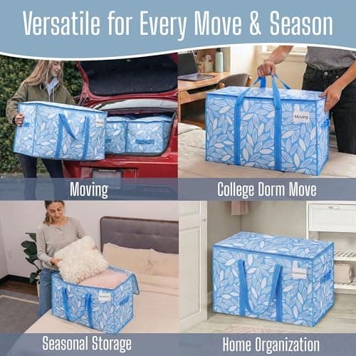 VENO 8 Pack Extra Large Moving Storage Bags with Zips, Heavy-Duty Organizer Tote, Moving Box Alternative, Clothes Storage Bin, Tag Pocket Water-Resistant (Spring Breeze, 8 Pack) — view 6