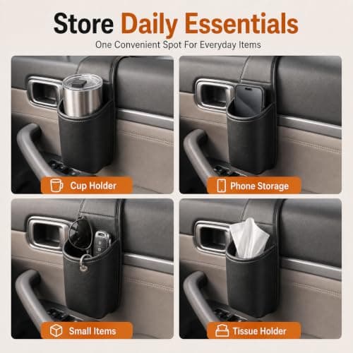 PU Leather Car Door Cup Holder，Red — view 3