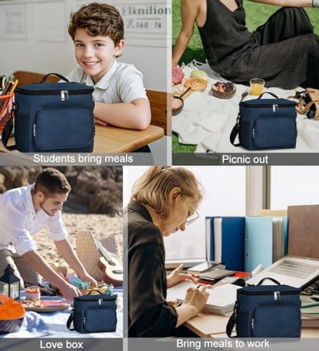 TIECHI 10L Insulated Lunch Bag, Leakproof Thermal Lunch Box Bag for Men Women Adults, Large Cool Bag with Adjustable Shoulder for Work Beach Picnic Camping (Navy Blue) — view 6