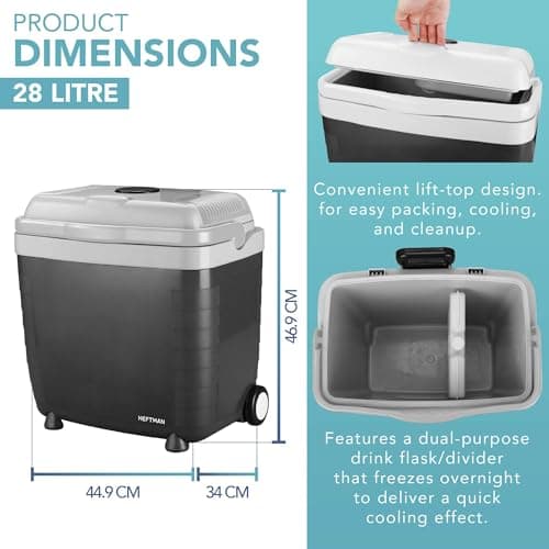 HEFTMAN 28L Electric Cooler Box with Wheels - Electric Cool Box 12V 240V — view 3