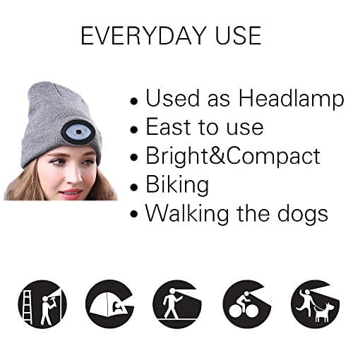 DPWELL Bright LED Headlamp, USB Rechargeable Unisex 6 LED Knitted Warm Beanie Hat Cap Hands Free Headlamp Flashlight Cap for Hunting,Camping,Grilling,Running (Pink) — view 6