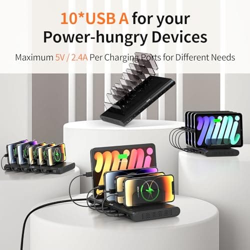 Alxum 10 Port USB Charging Station 60W Multi Desktop Phone Tablet Charger — view 2