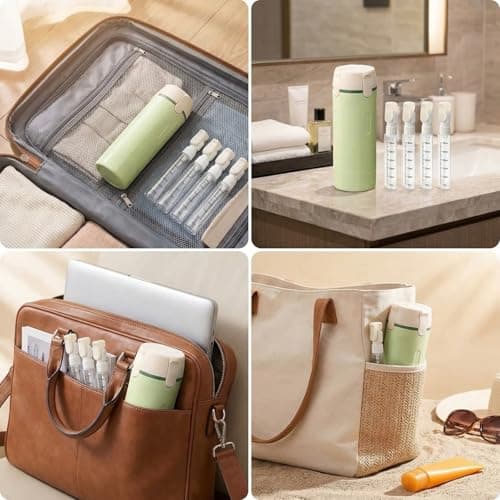 Krfapt 4 in 1 Travel Bottle Dispenser, 4 Pack 30ml Travel Bottles for Toiletries with Scale & Label – Refillable Leak Proof for Shampoo, Lotion, Conditioner, Portable Essentials Set (White) — view 6
