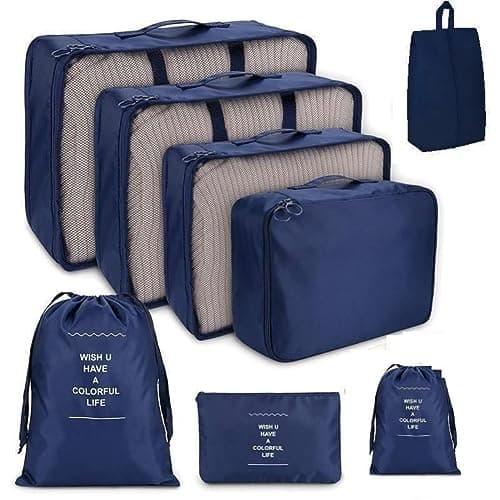8 Set Packing Cube for Suitcase, Lightweight Luggage Storage Bags Travel Cubes Set Foldable Suitcase Organizer Including Laundry Bag & Shoes Bag (Navy Blue Style1) — view 2