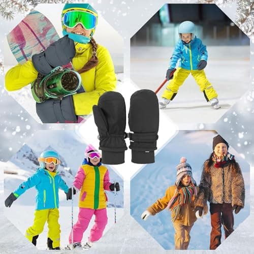 Fjquamitix Kids Winter Ski Mittens, Waterproof Mittens Kids, Warm Fleece Lined Toddler Ski Gloves Age 2-8 Boys Girls For Winter Outdoor (Black, M) — view 6