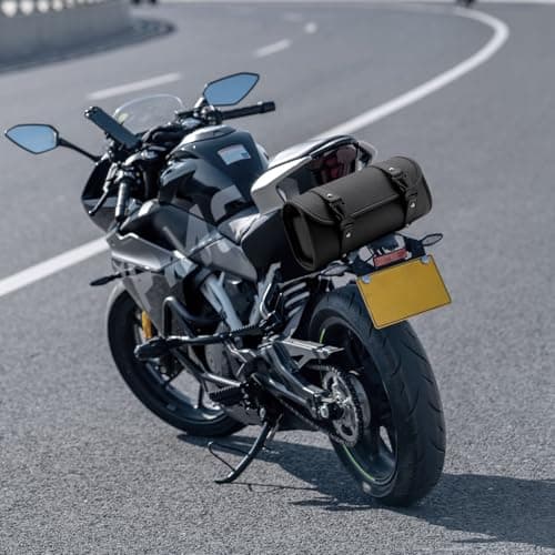 Griwuut Motorcycle Saddle Bags, Universal Waterproof PU Leather Motorbike Storage Bag, Practical Outdoor Carry Pouch with 2 Buckle Straps — view 6