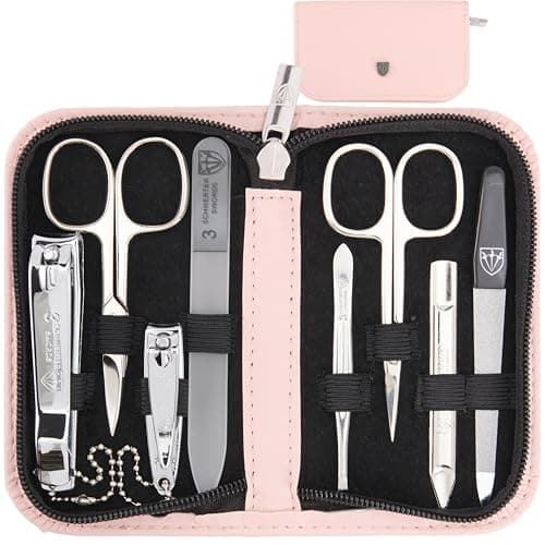 3 Swords Germany - brand quality 8 piece manicure pedicure grooming kit set in light pink fashion leather case in gift box - Made by 3 Swords