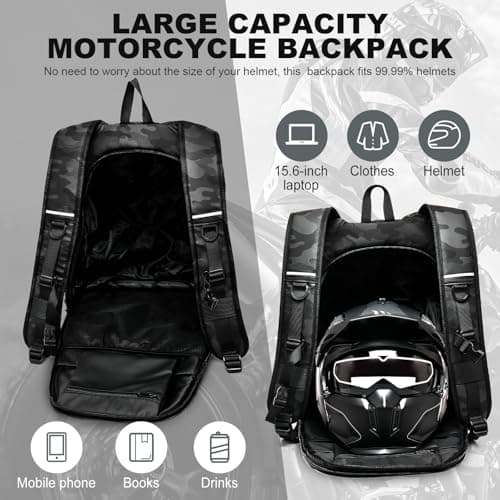 WEPLAN Motorbike Helmet Bag Backpack Mens Womens Motorcycle Backpack Mens Waterproof Motorcycle Motorbike Rucksack with Large Capacity,Black L — view 4