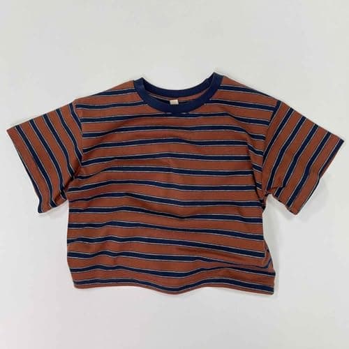 Short Sleeve T-Shirt for Toddlers Made of Soft Organic Cotton, Striped Summer Casual Top for Boys and Girls, Ideal for Beach Holidays and Daily Life, Breathable and Skin-Friendly, Sizes 2-6, brown, 5 — view 3
