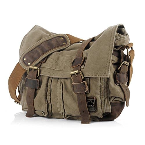 Jonon Vintage Military Men Canvas Messenger Bag for 13.3-17"Laptop (Size 13.3", Green)