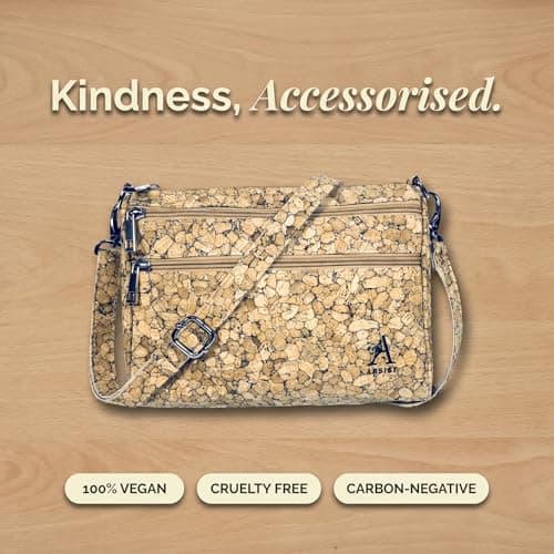 Assisi Style Cork Cross Body Bag Women, Vegan, 4 Zip Pockets, Mosaic Brown — view 5