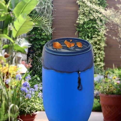 Barrel Net Cover - Bucket Tank Protector Mesh with Drawstring Eaves Protector for Outdoor Garden | Water Catcher to Prevent Fallen Leaves Tool Rain Leaf Filter with Drawstring for Reg — view 3
