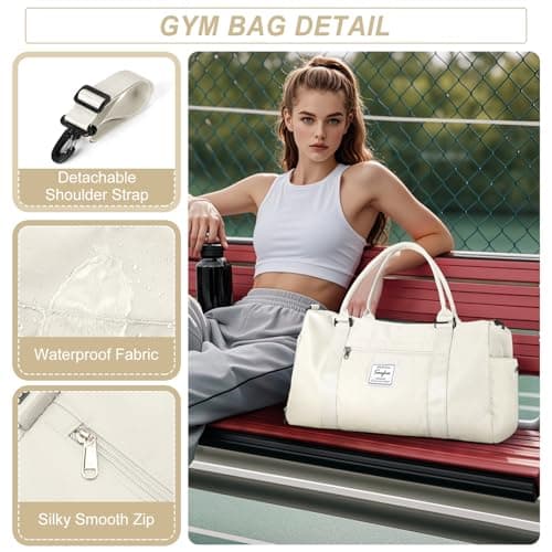 HYC00 Gym Bag Women Men with Shoes Compartment & Wet Pocket,for Easyjet Airlines Cabin Bag 45x36x20 Underseat Travel Duffel Bag Holdall Tote Carry on Luggage Overnight Bag Carry on Bag,Milky White — view 3