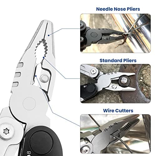 HONZIN Multitool Pliers 12 in 1 Stainless Steel Multi Tool Foldable Pliers with Scissors Screwdriver Kits Bottle Opener, Stainless Steel Multitools for Outdoor Camping Hiking, Gift for Men — view 4
