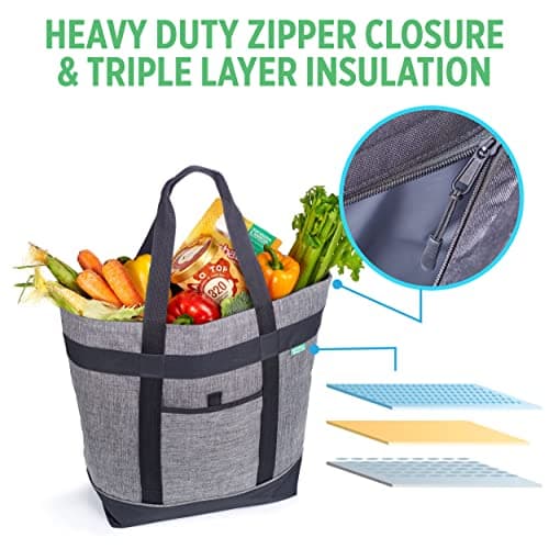 Jumbo Insulated Cooler Bag, Heavy Duty Soft Insulated Grocery Bag, Charcoal — view 4