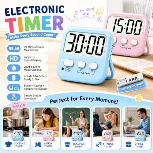 Antonki 2 Pack Digital Timer for Kids Teacher Kitchen - Soft Pink/Sky Blue — view 2