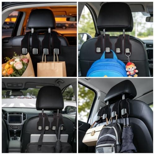 2Pcs Leather Car Seat Headrest Hooks - Organiser Suitable for Bags, Purses — view 6