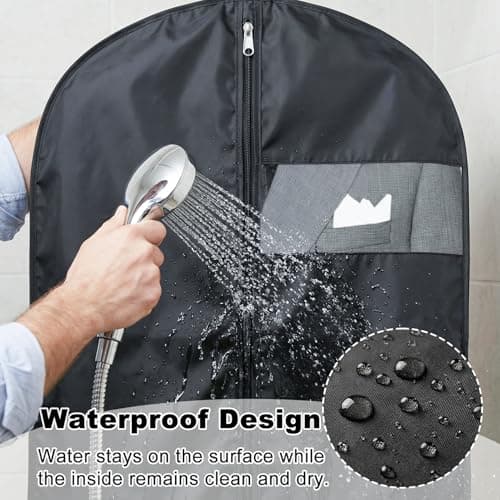 2 Pack Suit Bag, 100 x 60 cm Waterproof and Dustproof Suit Covers for Hanging Clothes, Foldable and Reusable Garment Bag with Clear Window Black Zipper for Coats, Jackets, Dresses — view 5