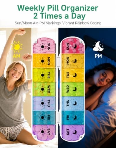 7 Day Pill Organiser with Magnetic Closure & Removable Lids (Multicolour) — view 3