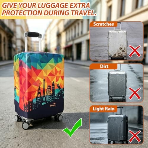 Sueving Luggage Covers for Suitcases, 26-28 Inches Elastic Large Suitcase Cover with Luggage Handle Wrap, Travel Luggage Cover for Business Trips, Holidays (Pattern 3, L) — view 4