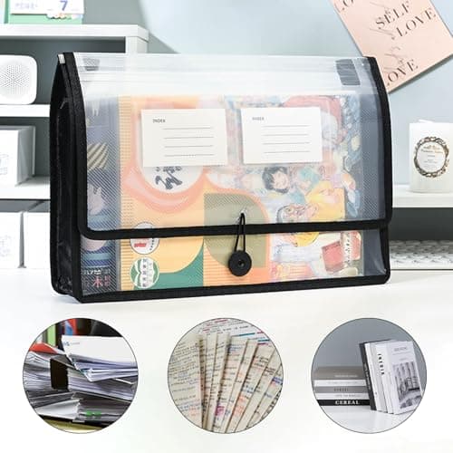 HRLORK 3 Pack File Folder A4 Document Folder Expanding File Organiser with Elastic Closure Portable Plastic Document Pockets for School Office Home- Black — view 5
