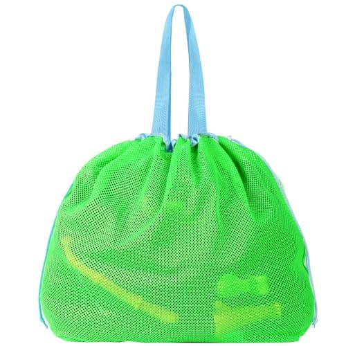 LAHAQIQI Extra Large Mesh Beach Toy Tote Bag with Drawstring- Foldable Lightweight Swimming Travel & Summer Essentials for Women Kids (Green)