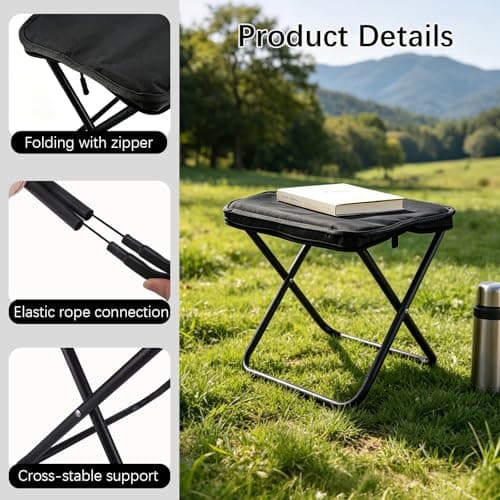 Yukaiwn Camping Stool, Folding Stools for Adults, Portable Small Folding Stool Lightweight Mini Collapsible Stools Foldable Chairs for Camping Chair Travel Picnic Hiking Fishing Seats(black) — view 3