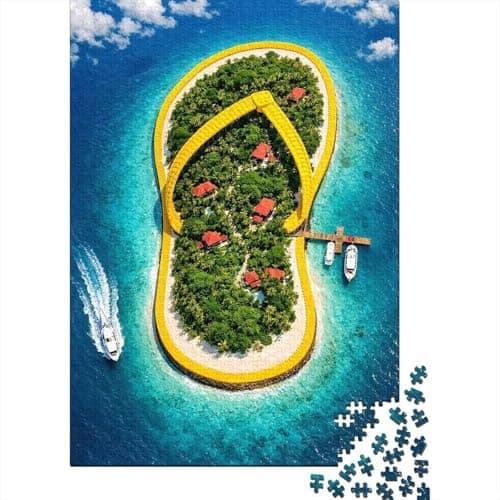 Flip-flop Shaped Island Resort Jigsaw Puzzle 1000 Pieces, Romantic City Break Scene, 1000 Pieces for Adults, Travel Gift for Adults, Weekend Hobby, Gift Idea, 70x50cm/1000pcs