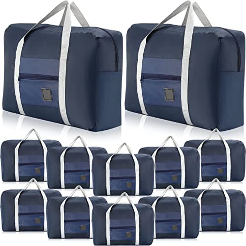 12 Pcs Foldable Travel Bags Foldable Travel Duffel Bags Waterproof Lightweight Carry on Bags for Sports Gym Weekender Outing Overnight, Navy Blue
