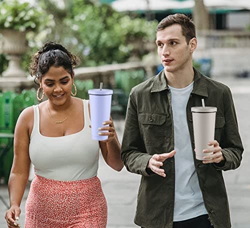 LATERN Iced Coffee Tumbler with Lid and Straw, 750ml Insulated Stainless Steel Cup Double Wall Vacuum Travel Coffee Mug Reusable Water Cup Keeps Drinks Cold & Hot (Sky Blue, 1Pcs) — view 5
