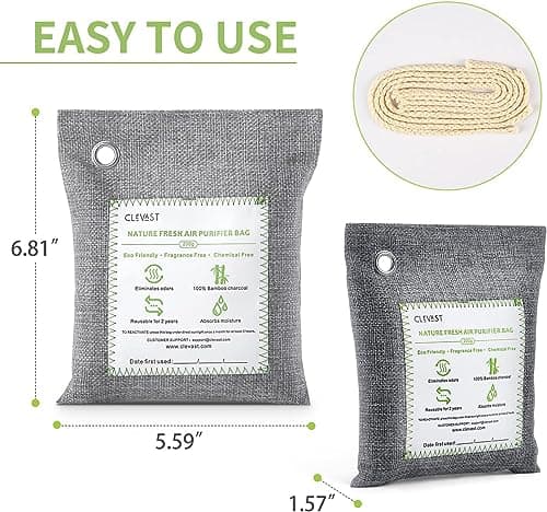 CLEVAST Bamboo Charcoal Air Purifying Bags (Large, 4×200g), Removes Odors and Moisture, Nature Fresh Air Purifier Bags, Odor Eliminator for Home, Car, Pets, Bathroom, Basement — view 5