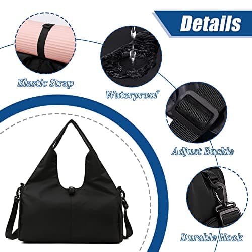 GLGHMH Gym Bag Womens, Yoga Mat Bag Sport Travel Bag with 2pcs Shoes Compartment, Waterproof Sports Gym Bag for Sport Travel Hiking (Black) — view 4